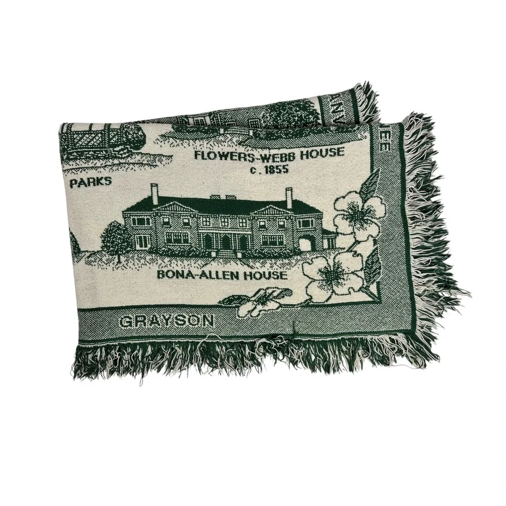 Jacquard Woven Throw Blanket Gwinnett County GA Green Excellent Tapestry 60x45
